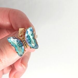Shiny Cut Faux Gemstone Butterfly Pendant Necklace Fairycore Dainty Whimsy‎ Boho
